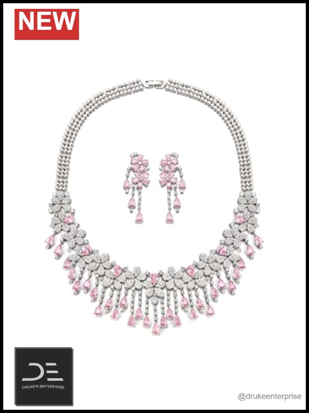 Bridal Jewelry Set for Wedding Party Cluster Flower CZ Necklace and Earrings